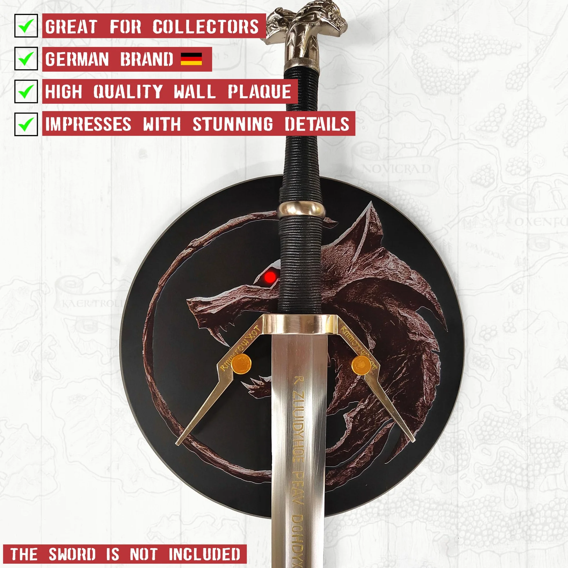 Witcher Geralt von Riva Expositor de pared redondo de madera para espada de plata y acero, soporte decorativo para coleccionistas