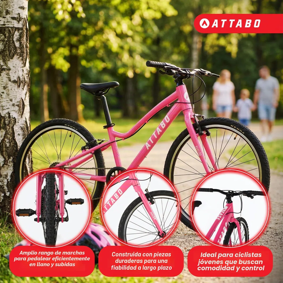 ATTABO Ease 24 - Bicicleta Infantil (7-11 años) con Cuadro de Aluminio (Solo 9 kg), Ruedas de 24", Cambio Shimano, Frenos en V para 120-145 cm, ergonómica, Estable y cómoda