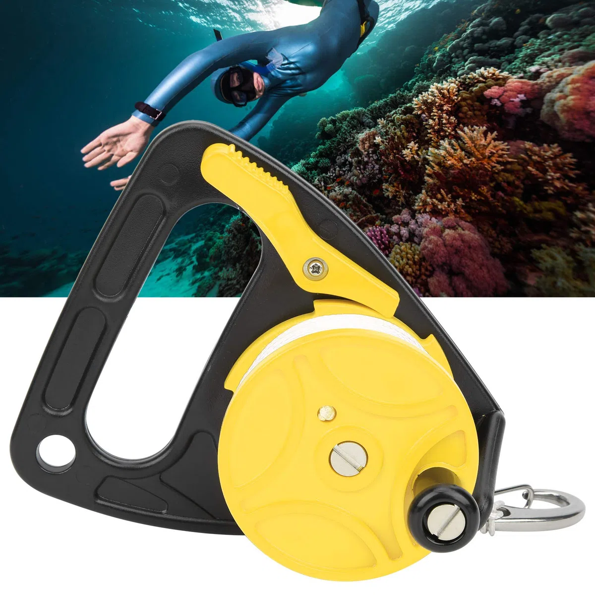 Carrete de línea de Buceo, Carrete de Buceo Compacto de 150 pies Rueda de línea de Buceo Carrete de Buceo portátil para Kayak(Yellow)