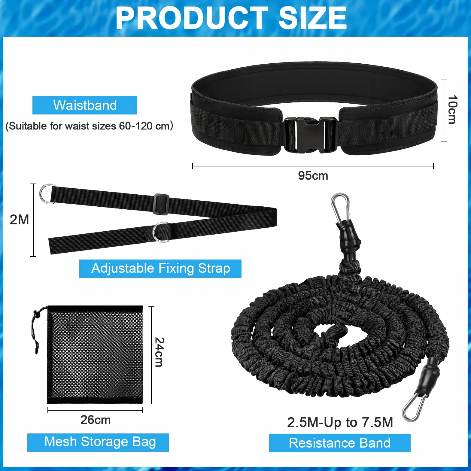 Nadathlon Cinturón de Natación Elástico 2,5-7,5M Látex Natural Acolchado Negro