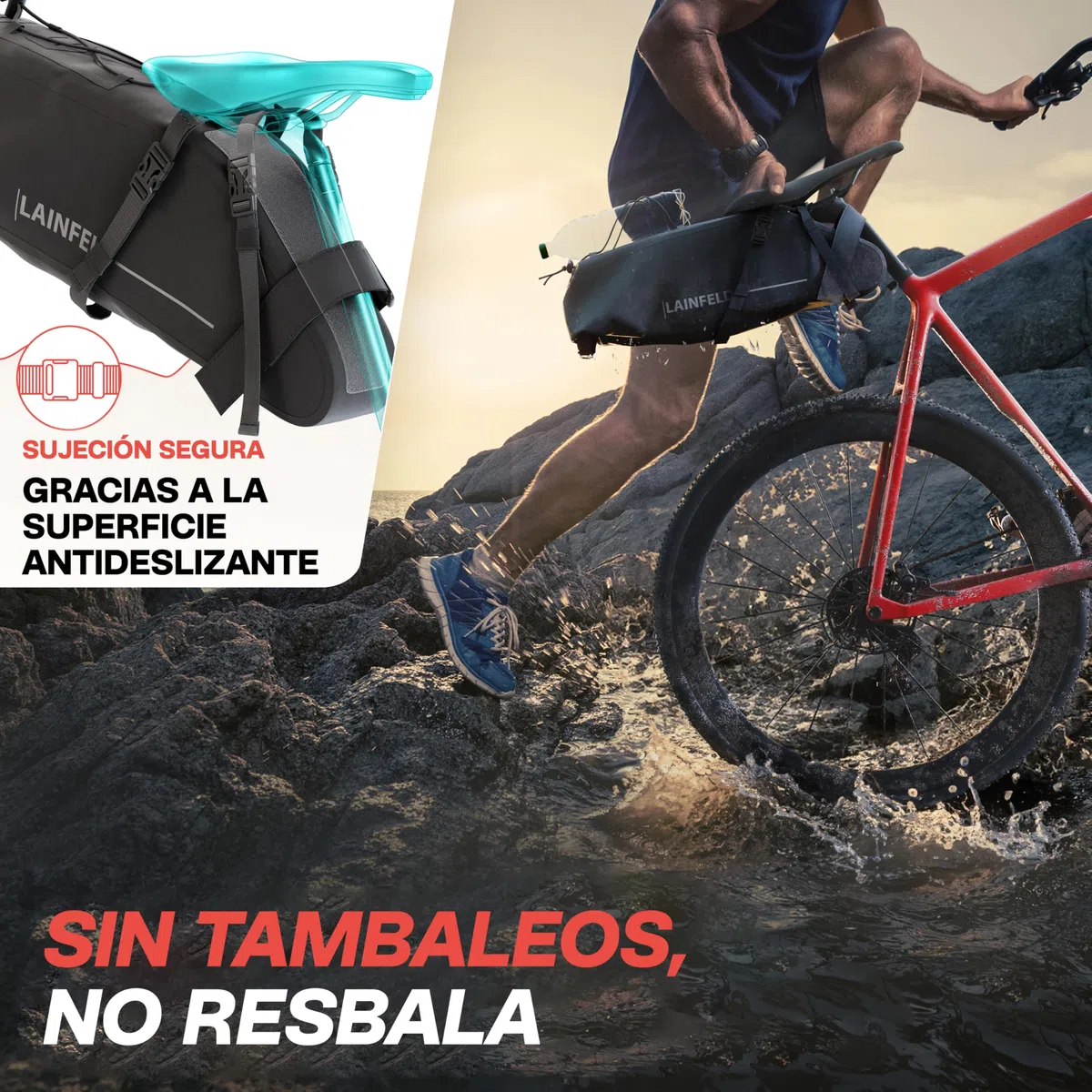 LAINFELD Alforjas para sillín de bicicleta [10 litros] | 100% impermeable | estampado reflectante - Bikepacking E-Bike MTB Gravel Bike Road Bike Alforjas