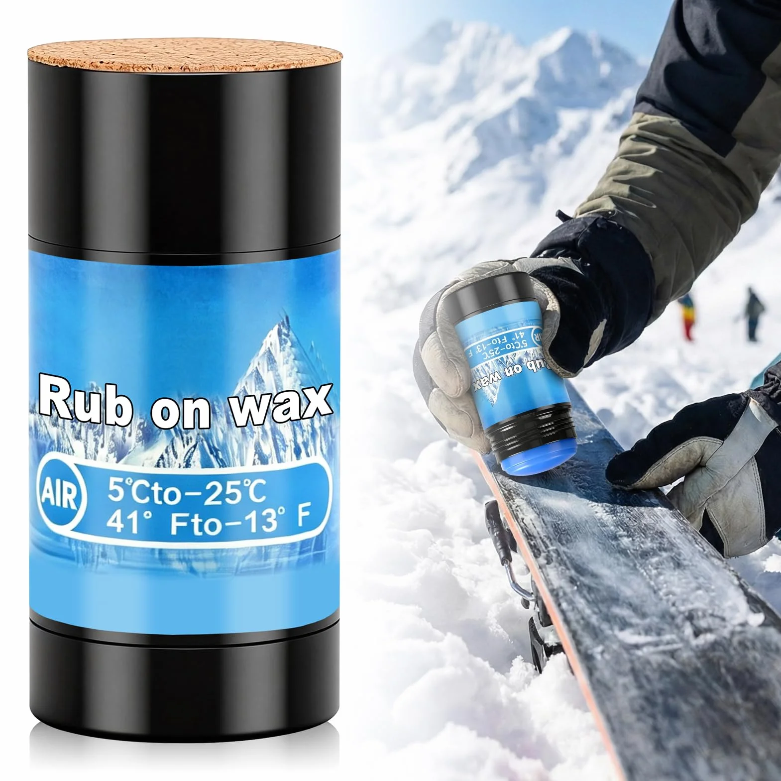 Cera para Esquí y Snowboard 75g, Aplicador de Corcho, Resistente a Bajas Temperaturas