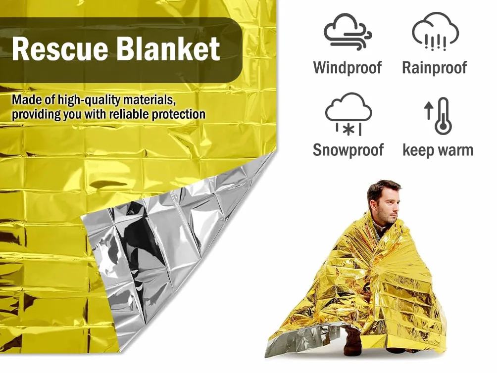 20 pcs Mantas de Supervivencia de Emergencia,140 * 210cm Manta Termica Emergencia Oro Plata,Mantas Térmicas de Emergencia,Mantas de Emergencia,Manta De Rescate para Senderismo,Exteriores