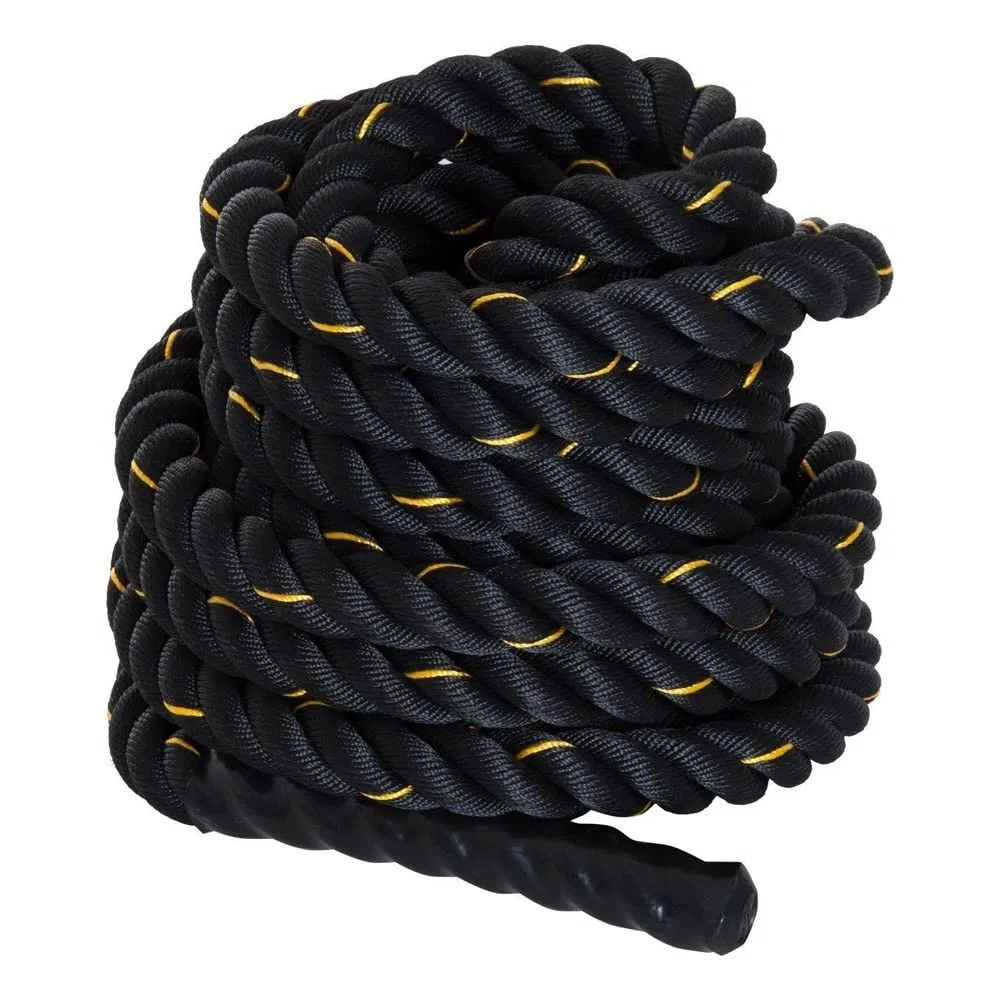 Cuerda de Combate - Crossfit, Funcional, Tonificación, Cardio - Entrenamiento de Alta Intensidad - Battle Ropes - Negro y Amarillo 12m x 50 mm