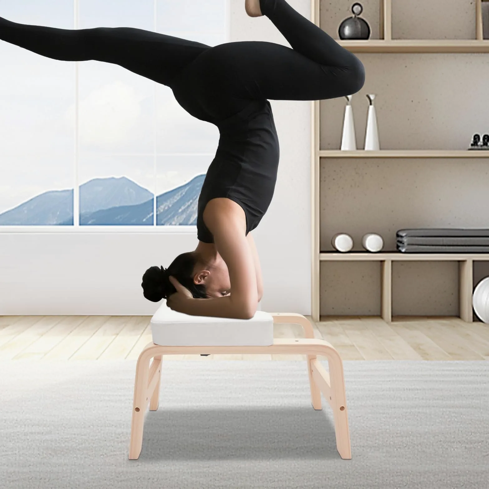 Banco de yoga de inversión, 200 kg, capacidad de carga para el gimnasio familiar, entrenador de pie con marco de madera y acolchado de poliuretano, taburete de yoga para entrenamiento de fuerza