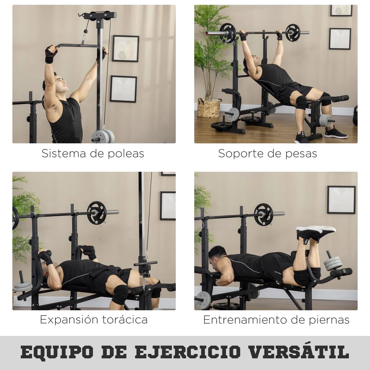 HOMCOM Banco de Musculación Banco de Pesas Multifuncional Ajustable en 6 Niveles para Entrenamiento de Cuerpo Completo en Gimnasio Hogar Carga 150 kg 180x134x200 cm Plata y Negro