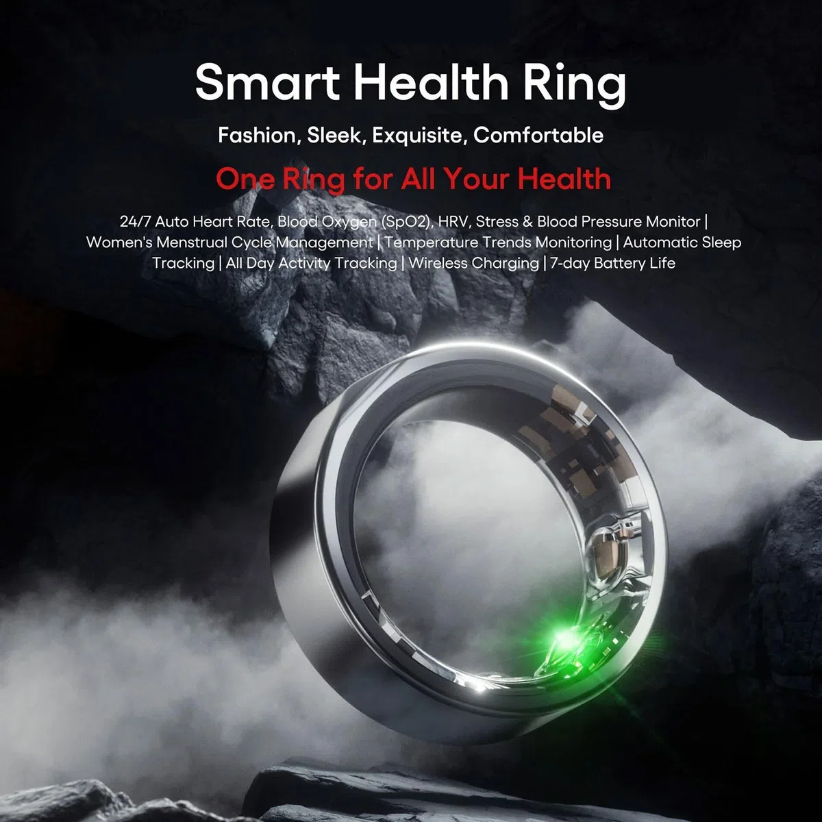 Anillo inteligente de monitoreo de salud con oxígeno en sangre, seguimiento del sueño, impermeable, para hombres y mujeres