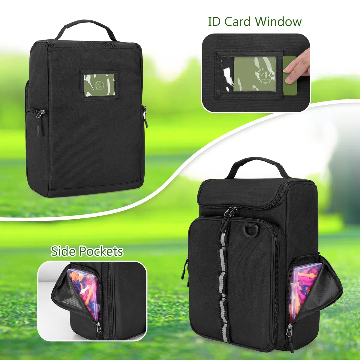 GOBUROS Bolsa para Zapatos de Golf con Capacidad para un par de Zapatos de Hombre US 14, con Soportes para Guantes, Bolsillos Delanteros y Laterales para Accesorios