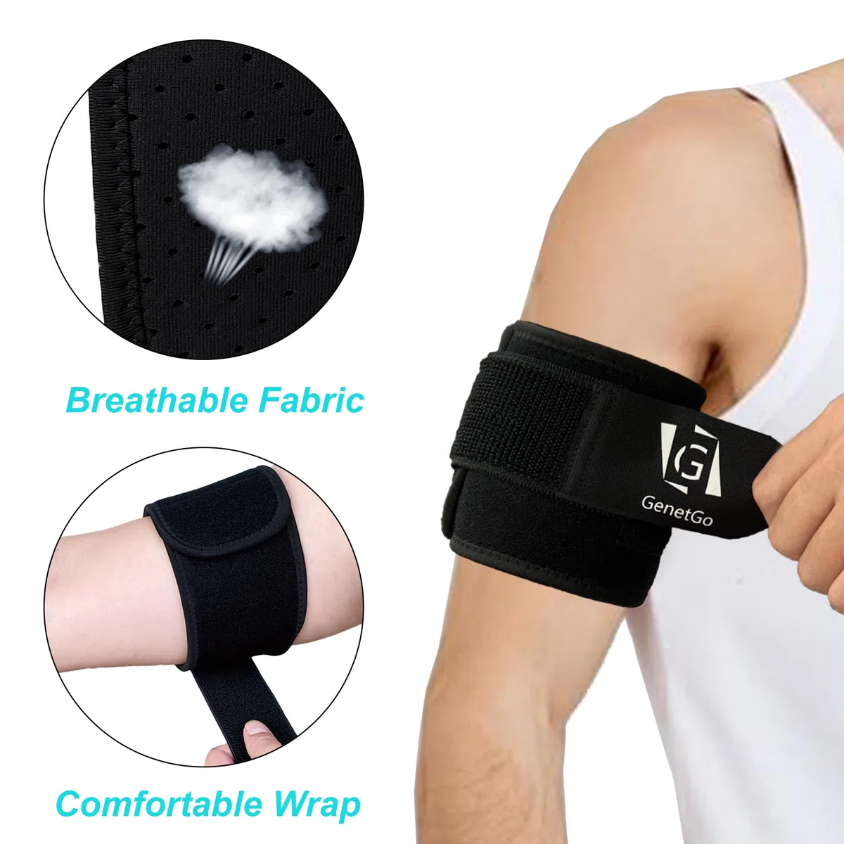 GenetGo Manga de compresión para tendinitis de bíceps y tríceps, alivio del dolor para tensiones musculares de bíceps y tríceps, soporte superior del brazo (L/XL ancho-4 pulgadas)