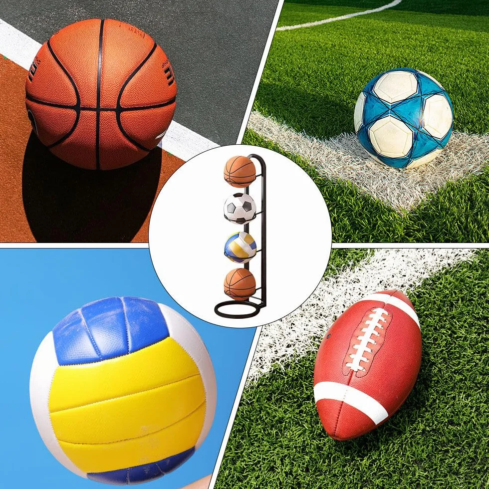 Soporte Vertical para Pelotas 4 Niveles, Estante de Almacenamiento Extraíble para Balones de Fútbol y Baloncesto