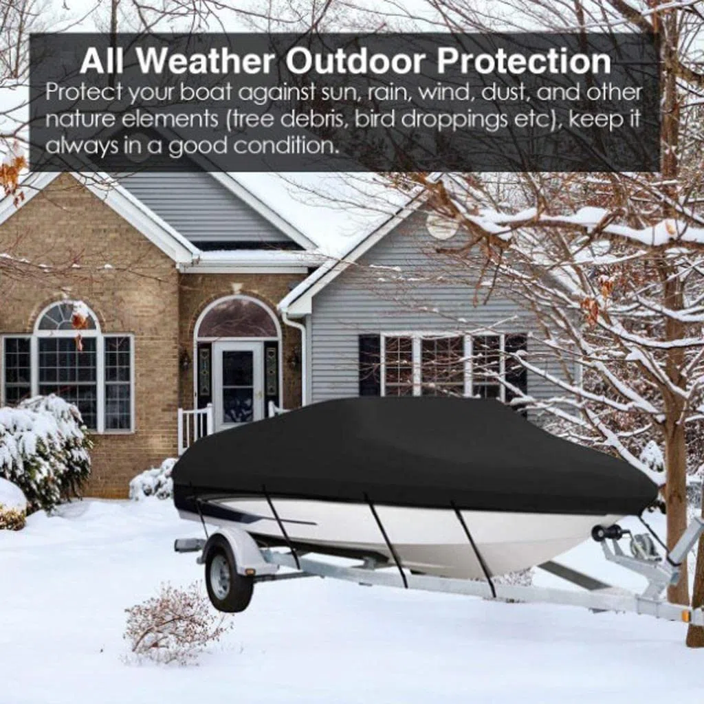 Schleuder Funda para Barco, Resistente 210D/420D de Grado Marino,Tela Oxford Impermeable con protección UV, Casco en V Runabout Jumbo Boat Speedboat Fishing Ski Boat