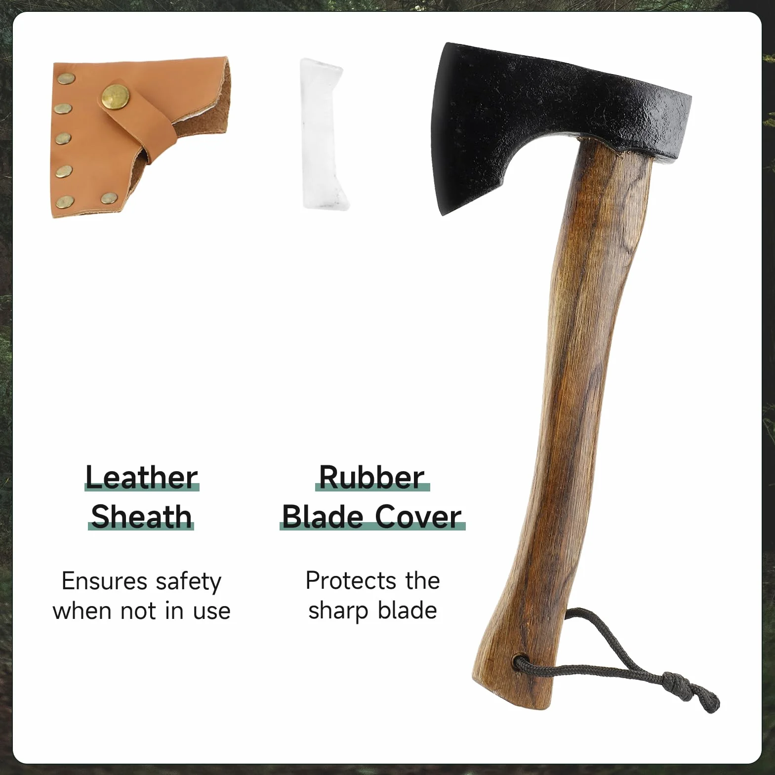 Hacha de Acampada de 12 Pulgadas,Hacha de Acero al manganeso 65,Hacha con Funda de Cuero para Cortar árboles y leña,Uso de Emergencia,Acampada al Aire Cortar Huesos Grandes