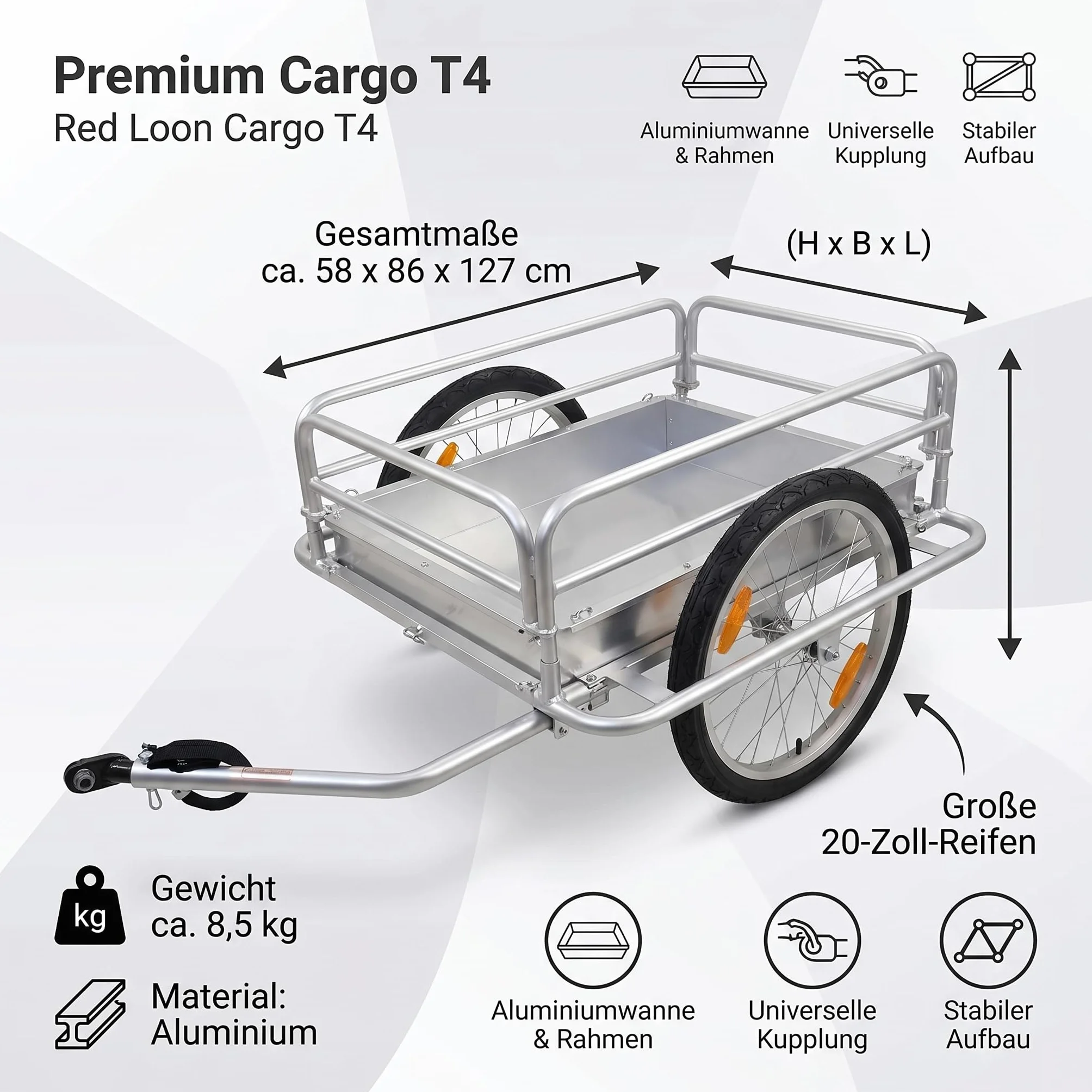 Red Loon Cargo T4 - Remolque de transporte para bicicleta (aluminio, llantas de aluminio, 144 L)