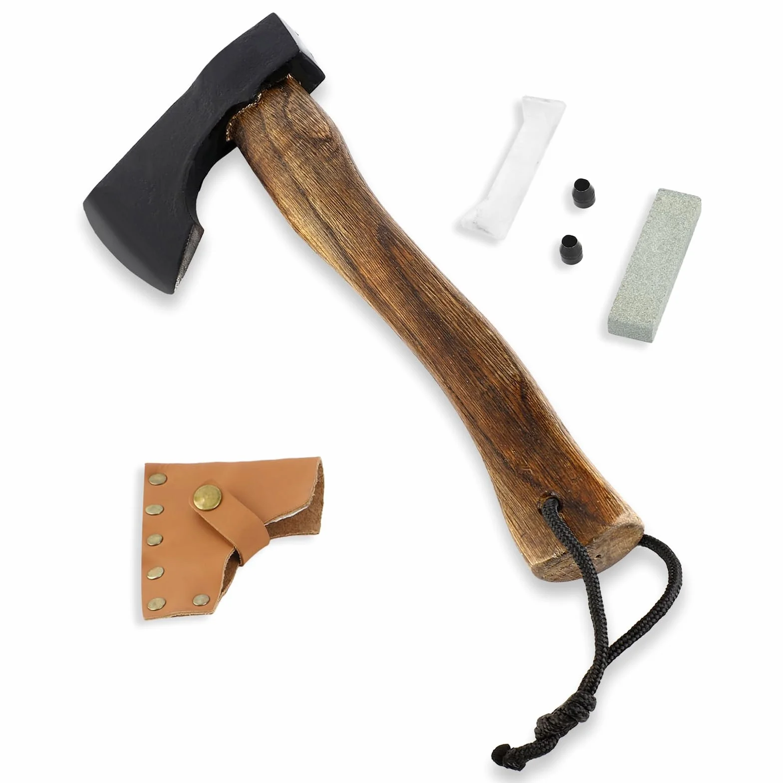 Hacha de Acampada de 12 Pulgadas,Hacha de Acero al manganeso 65,Hacha con Funda de Cuero para Cortar árboles y leña,Uso de Emergencia,Acampada al Aire Cortar Huesos Grandes