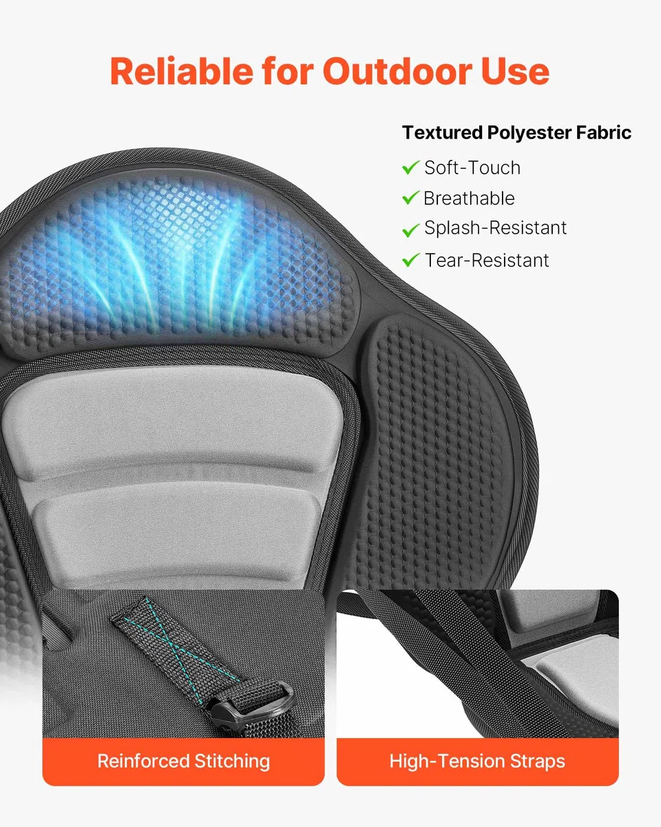 VEVOR Asiento Acolchado para Kayaks 1 Pieza, Asiento de Canoa con Respaldo Grosor de 12 mm, Cojín de Kayak con Bolsa de Almacenamiento y Correas Ajustables para Bote de Pesca, Tabla de Paddle