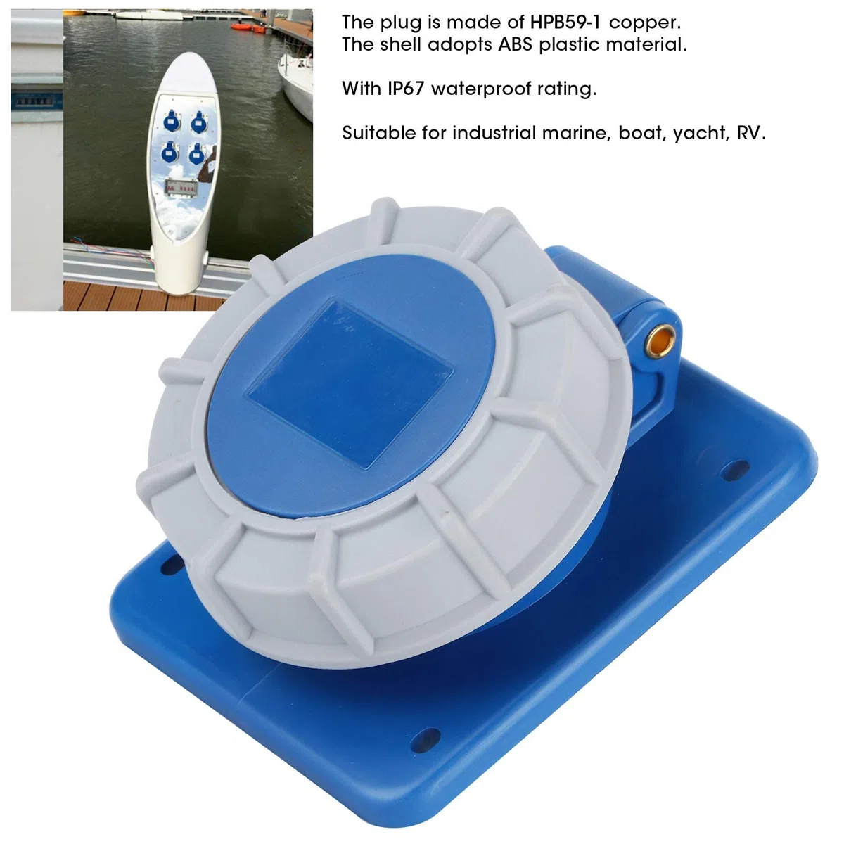 Toma de Montaje en Panel de 16A, Conectores de Alimentación para Tierra Marina, Toma de Corriente para Costa para Barco Abs con Junta Ip67 16A 220-250V para Yate, Caravana,