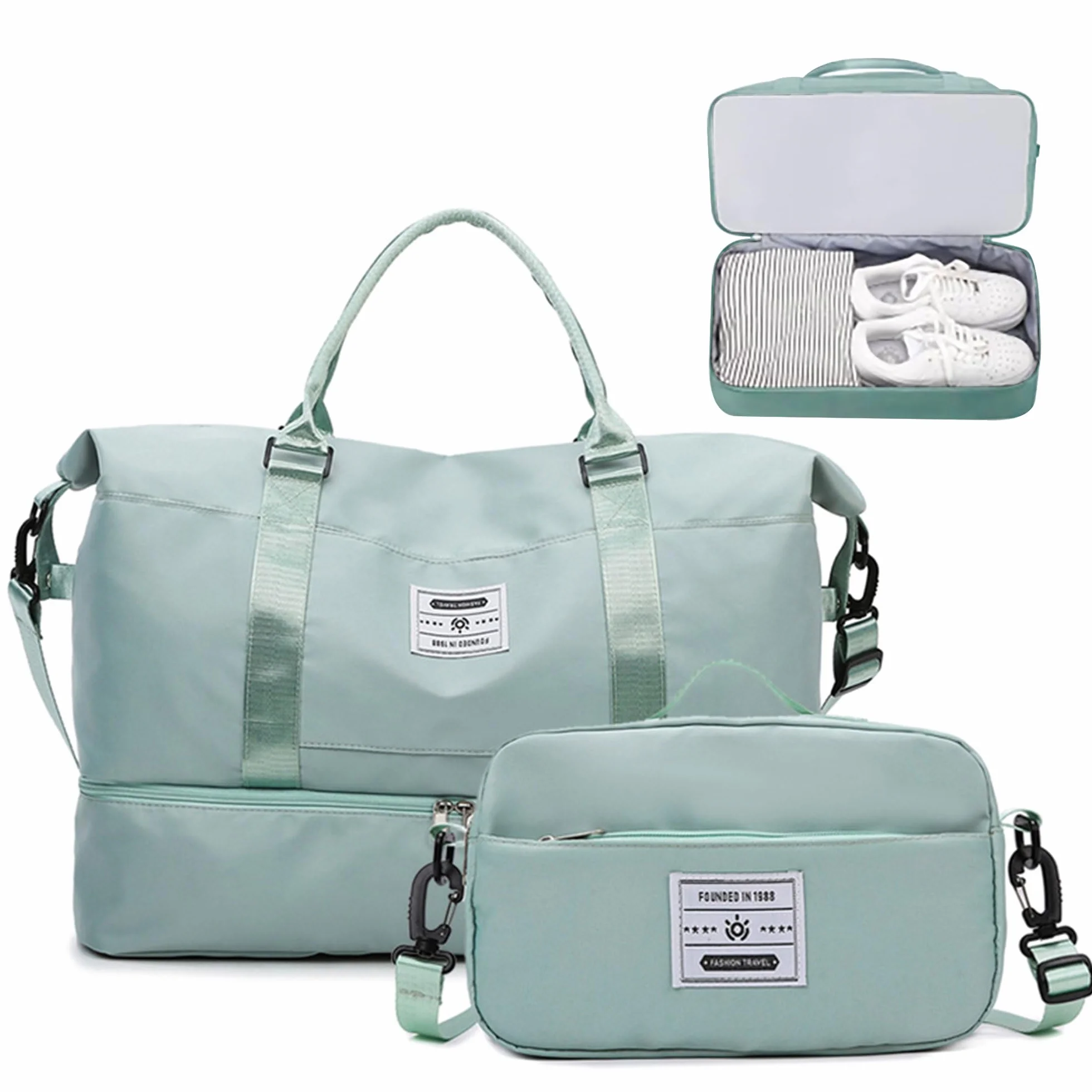 Bolsas de Viaje Bolsas de Deporte Bolsa de Gimnasio Impermeable Bolsa de Mano Equipaje Fin de Semana con Bolsa Húmeda y Zapatero para Hombre Mujer (Verde Claro)