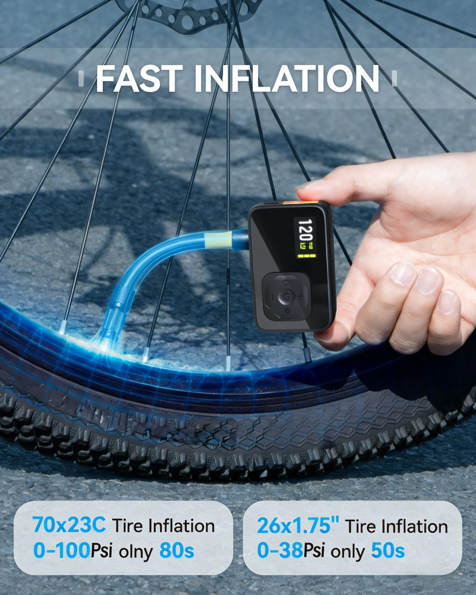 Bomba De Bicicleta Eléctrica, Bomba De Aire Portátil De Alta Presión De 120 PSI para Bicicletas Pequeñas con Medidor Digital para Válvulas Presta Y Schrader De Bicicletas De Carretera