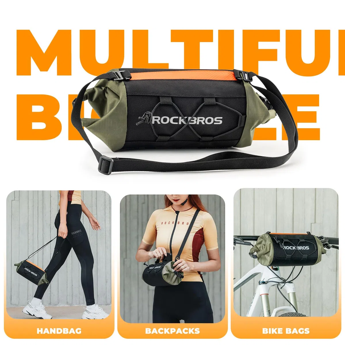 ROCKBROS Bolsa Manillar Bicicleta, Mochila Manillar con Correa de Hombro, Bolsa Delantera Expandible para Bicicleta de Montaña y Carrtera, 12 x 22cm