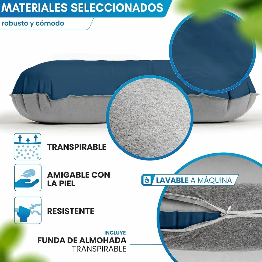 NORDMUT® Almohada de Camping Inflable [SoftSleep+] Almohada cómoda Ultraligera-pequeño tamaño – Inflable con Funda Lavable (Azul)