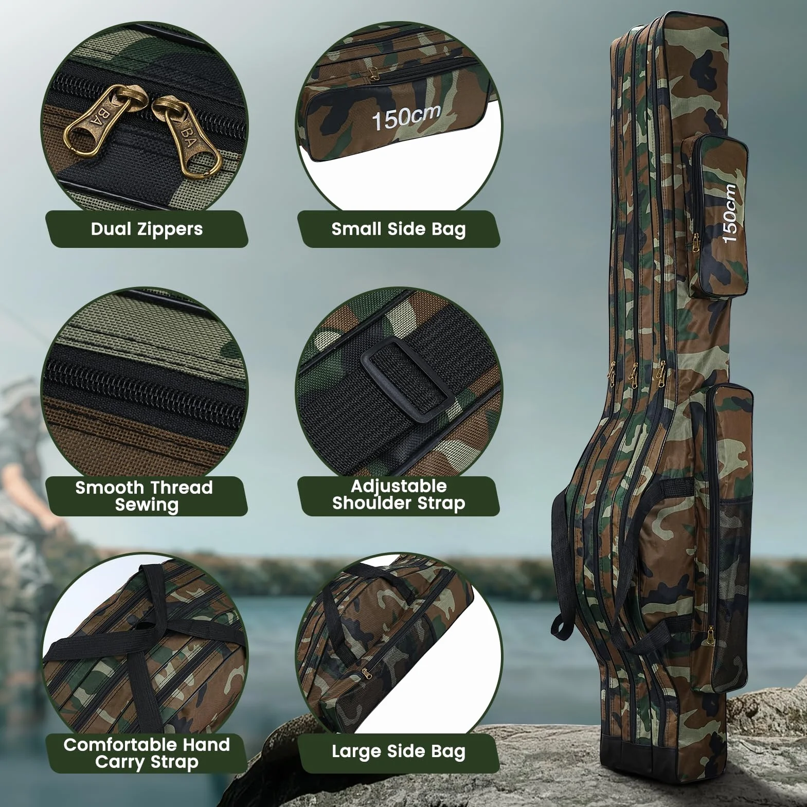 Bolsa para Caña de Pescar Portátil 150cm Plegable Impermeable 3 Capas Marrón