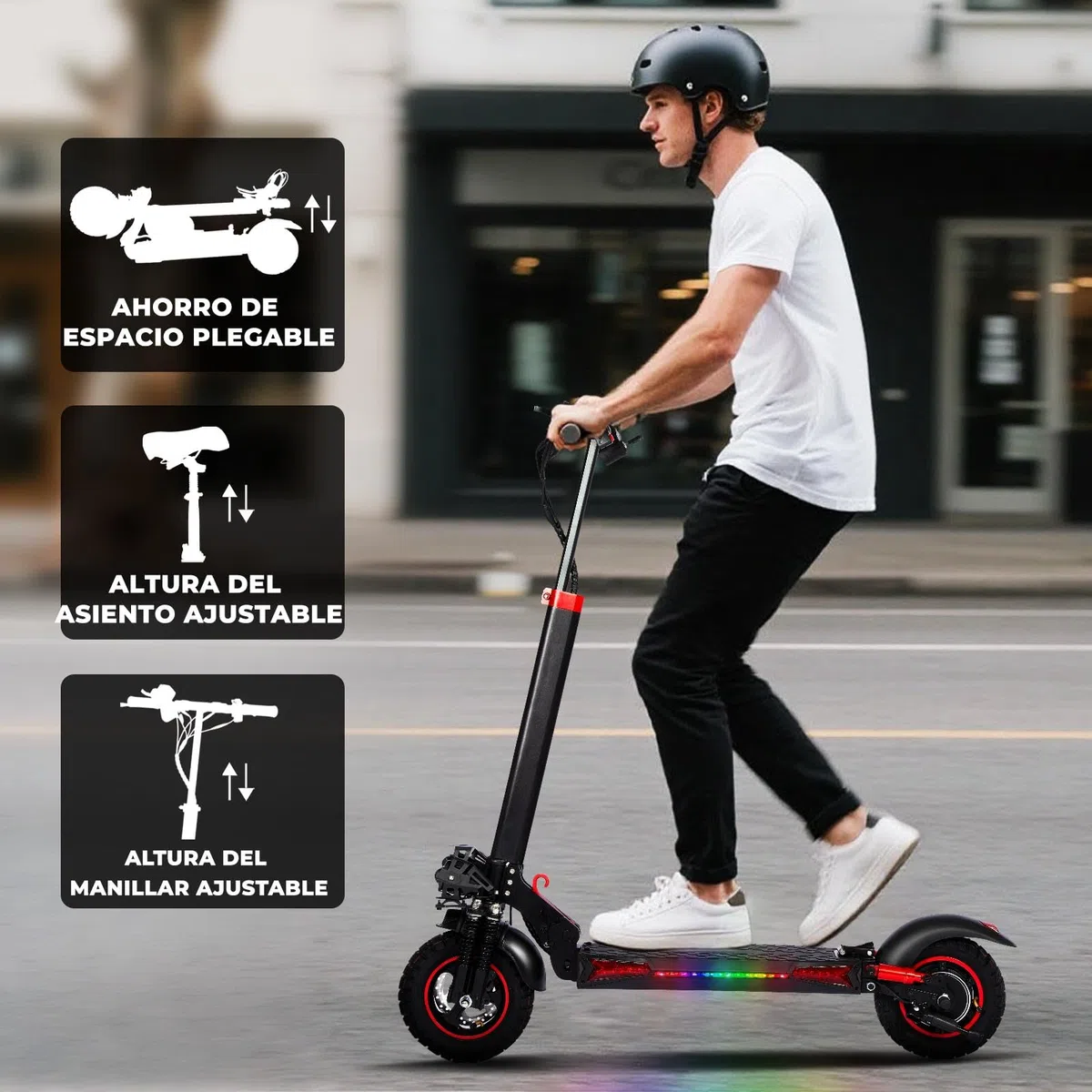 1600W Patinete Eléctrico Adultos Autonomía 45-55KM, 48V/18Ah Batería, Ruedas 10.5" Todoterreno Electric Scooter Doble Frenado Sistema Patinete Electrico Plegable de Aluminio Capacidad Carga 150kg