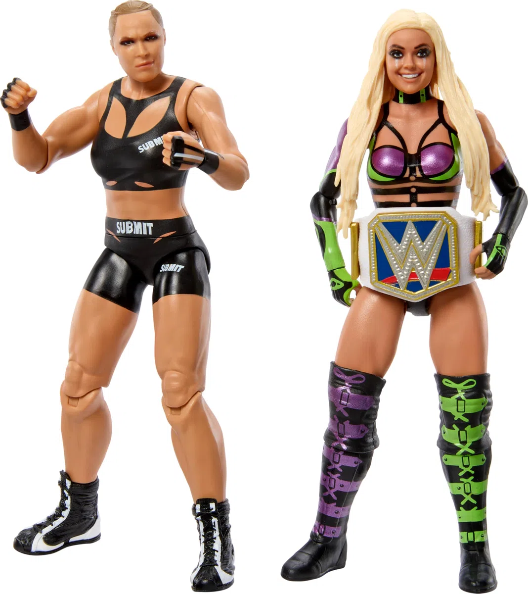 Mattel WWE Championship Showdown - Juego de 2 figuras de acción y accesorios, serie #16 Ronda ROusey vs Liv Morgan, 6 pulgadas
