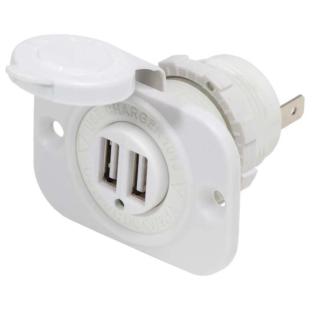 Blue Sea Systems Paneles Abajo, Cargadores USB duales, enchufes de 12 V y monitores OLED Mini