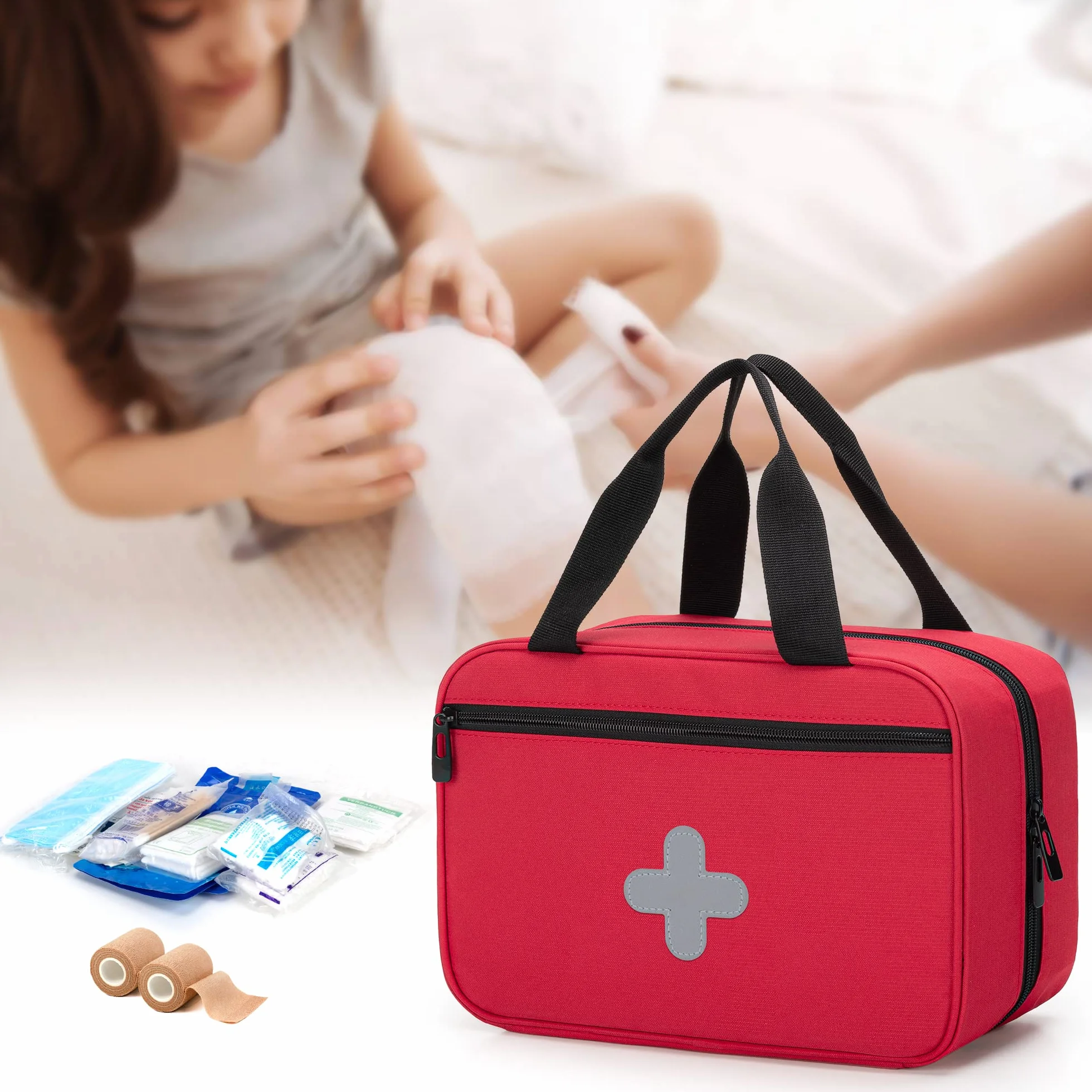CURMIO Bolsa de Primeros Auxilios, Botiquín de Emergencia para Senderismo, Acampada, Coche, Viajes, Hogar y Exteriores, Bolsa Médica Vacía, Rojo
