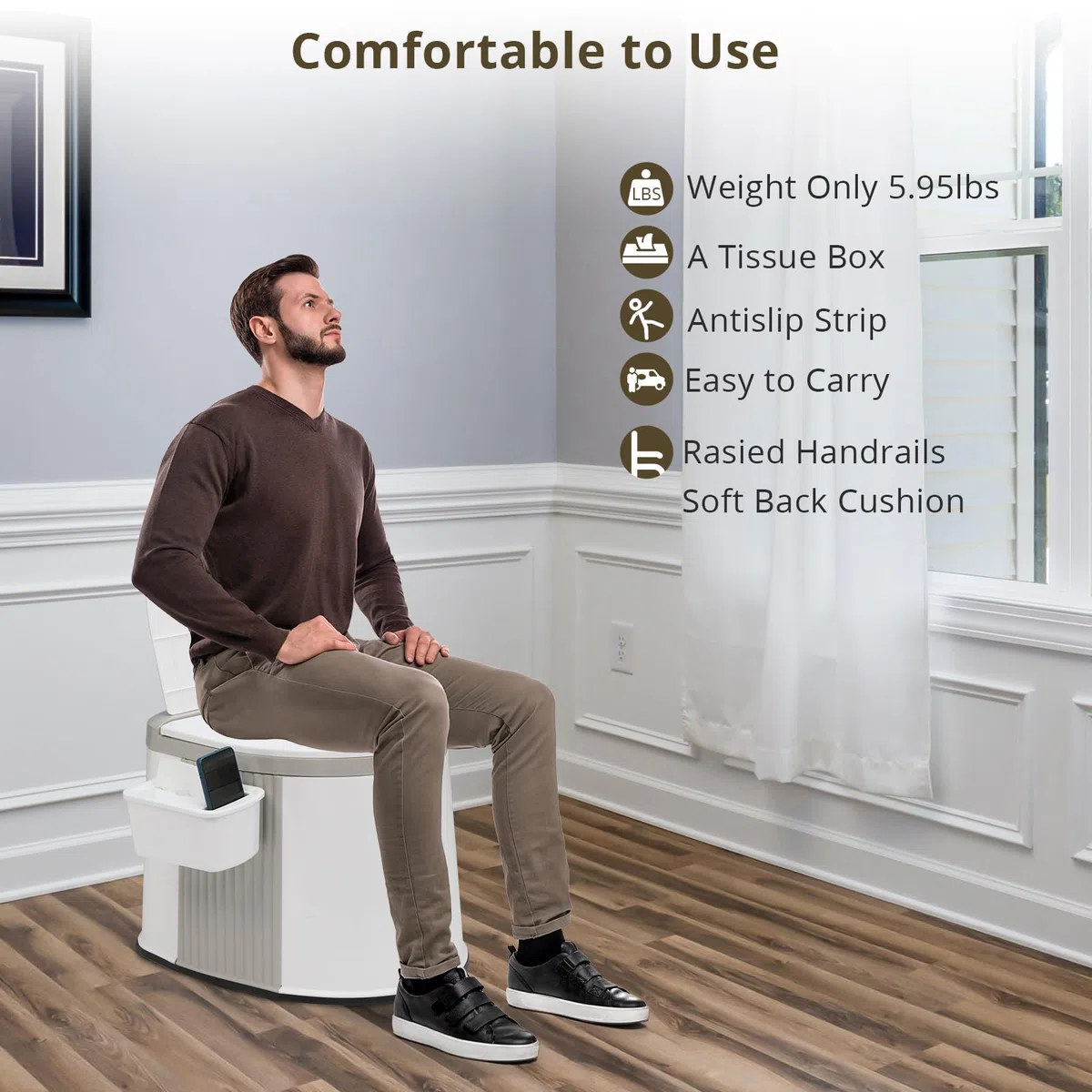Bonnlo Inodoro portátil para camping, Inodoro viajero portátil, cubeta interior desmontable. Inodoro móvil con asiento, tapa y sujetapapeles (Gris y Blanco)