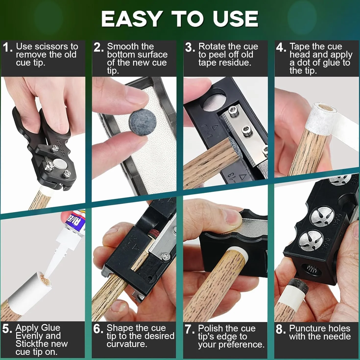 Kit de repuesto para tacos de billar 11 en 1, kit de reparación de tacos de billar, kit de reparación de tacos de billar, kit de repuesto de puntas de palo de billar, accesorios para tacos de
