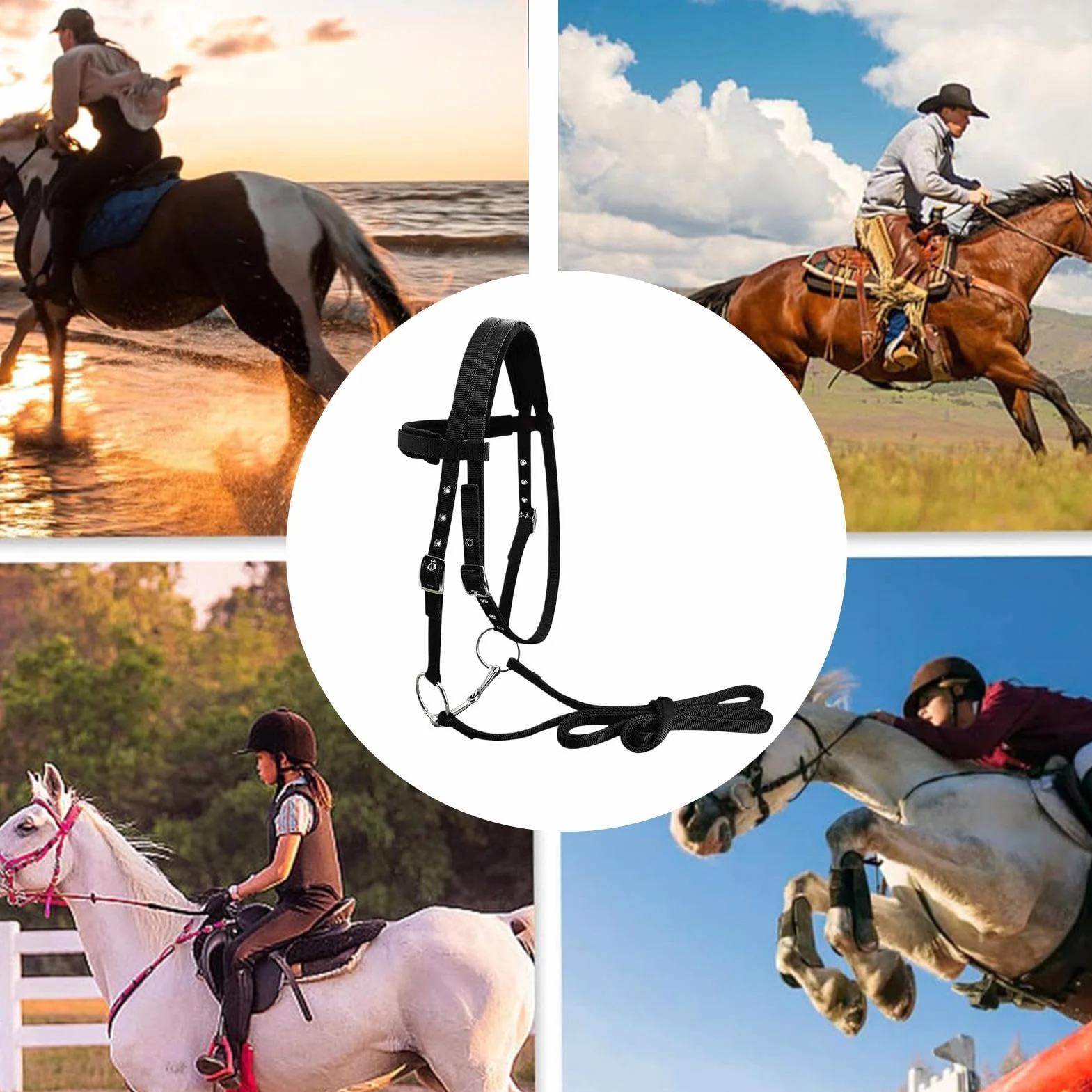 Generisch Soporte para caballos y cuerda de plomo – 3 hebillas ajustables espesan soporte plano para el entrenamiento, entrenamiento de equitación y soportes líderes