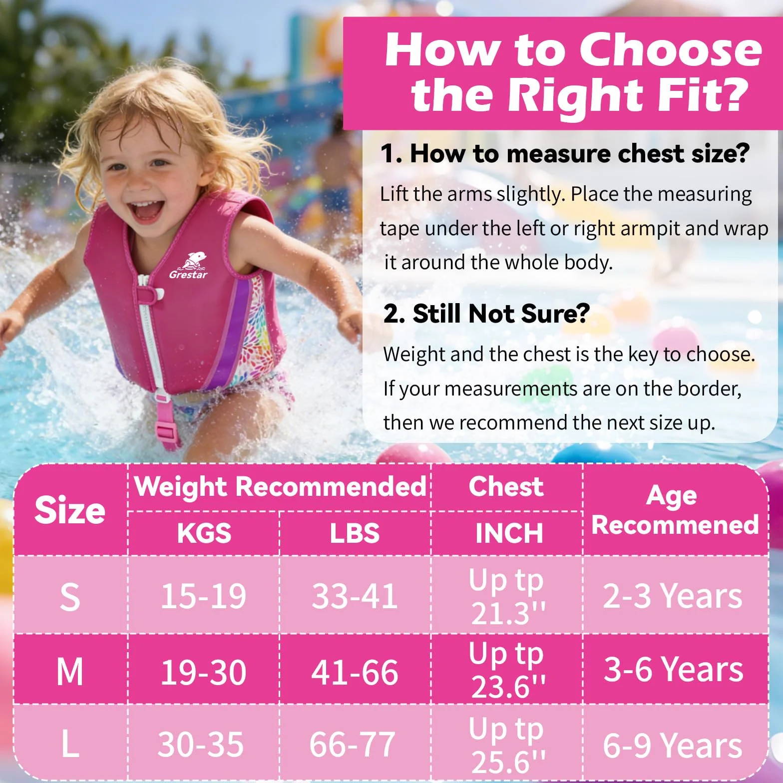 Chaleco Flotador Bebe y Niño Neopreno Grestar 2-6 Años 15-30 kg 8 Paneles Extraíbles Triple Seguridad