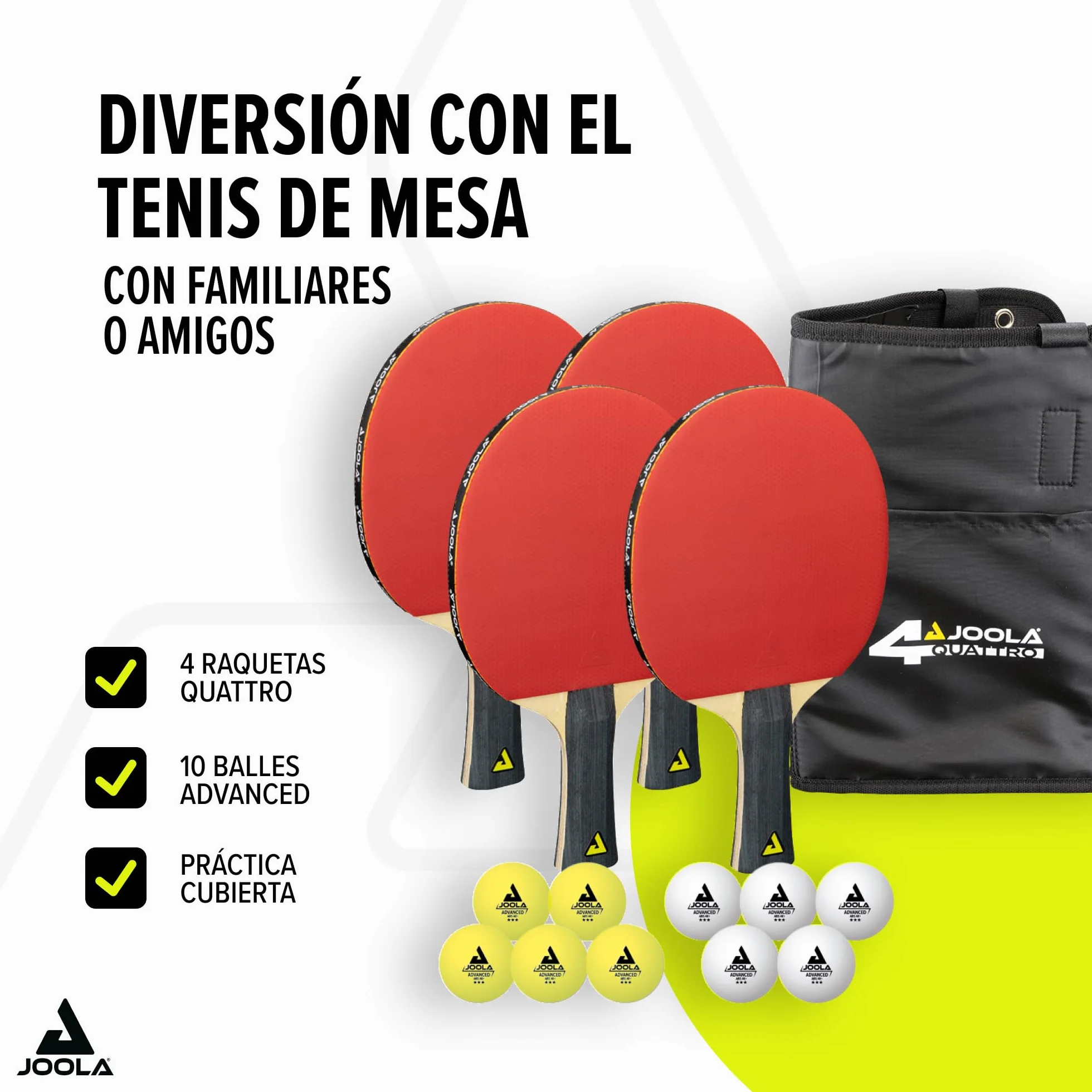 JOOLA Set Tenis de Mesa 4 Palas Pelotas Bolsa Transporte