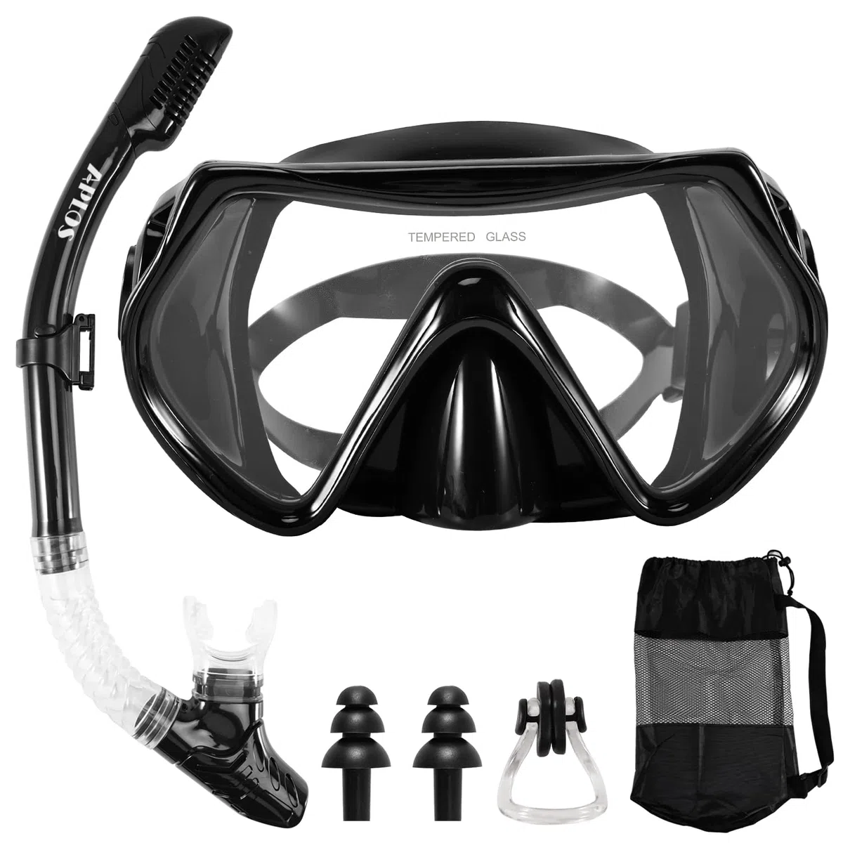APLOS Juego de esnórquel para Adultos, con Gafas de Buceo y esnórquel seco, antivaho, antifugas, máscara de esnórquel de Cristal Templado, para esnórquel, natación y Buceo