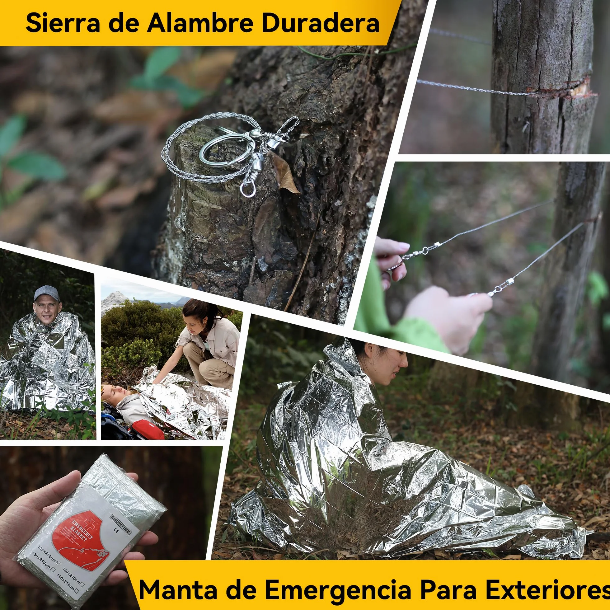 14 en 1 Multifuncional Kit de Supervivencia Bolsa - Profesional Paquete de Herramientas con Manta de Emergencia para Viajar Caminar Acampar al Aire, Montañismo,Senderismo,Caza, Apagón