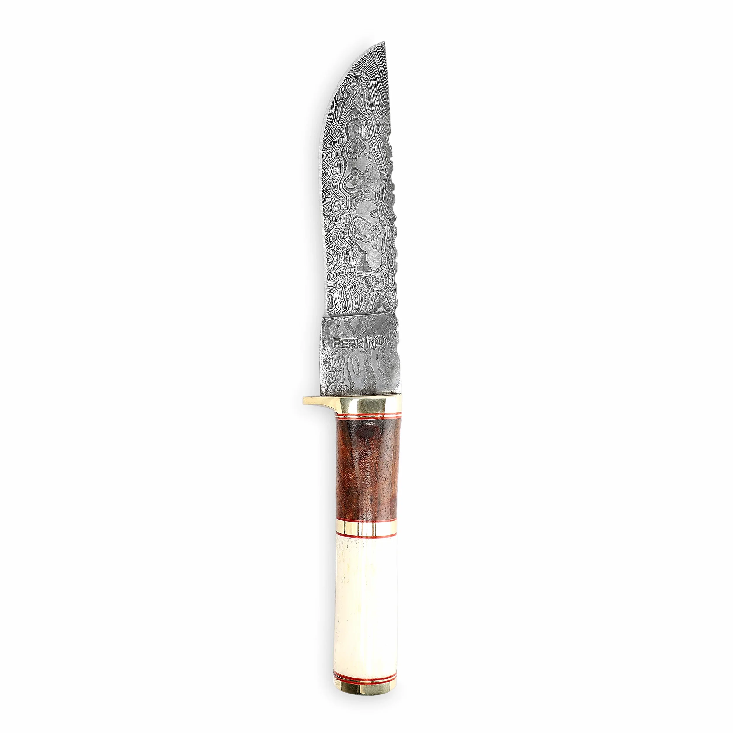 Perkin Cuchillo de Caza con Cuchillo Damasco Viene con Funda de Cuero