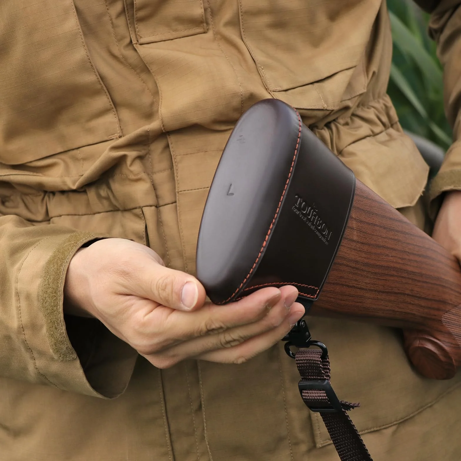 Cantoneras de cuero genuino para escopeta y rifle de tiro con extensión de culata y insertos