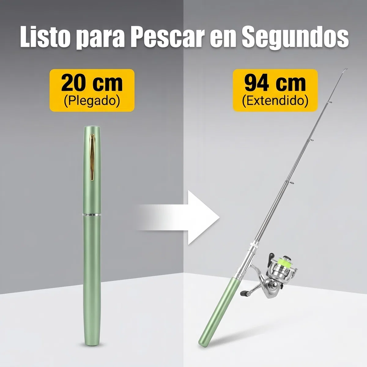 Caña de Pescar Mini bolígrafo portátil, Mini caña de Pescar, Aluminio aviación retráctil Anillo magnético Carrete 2 mas 1BB Ratio 4.3 a 1, Equipo para Hielo río 20 cm (Verde)