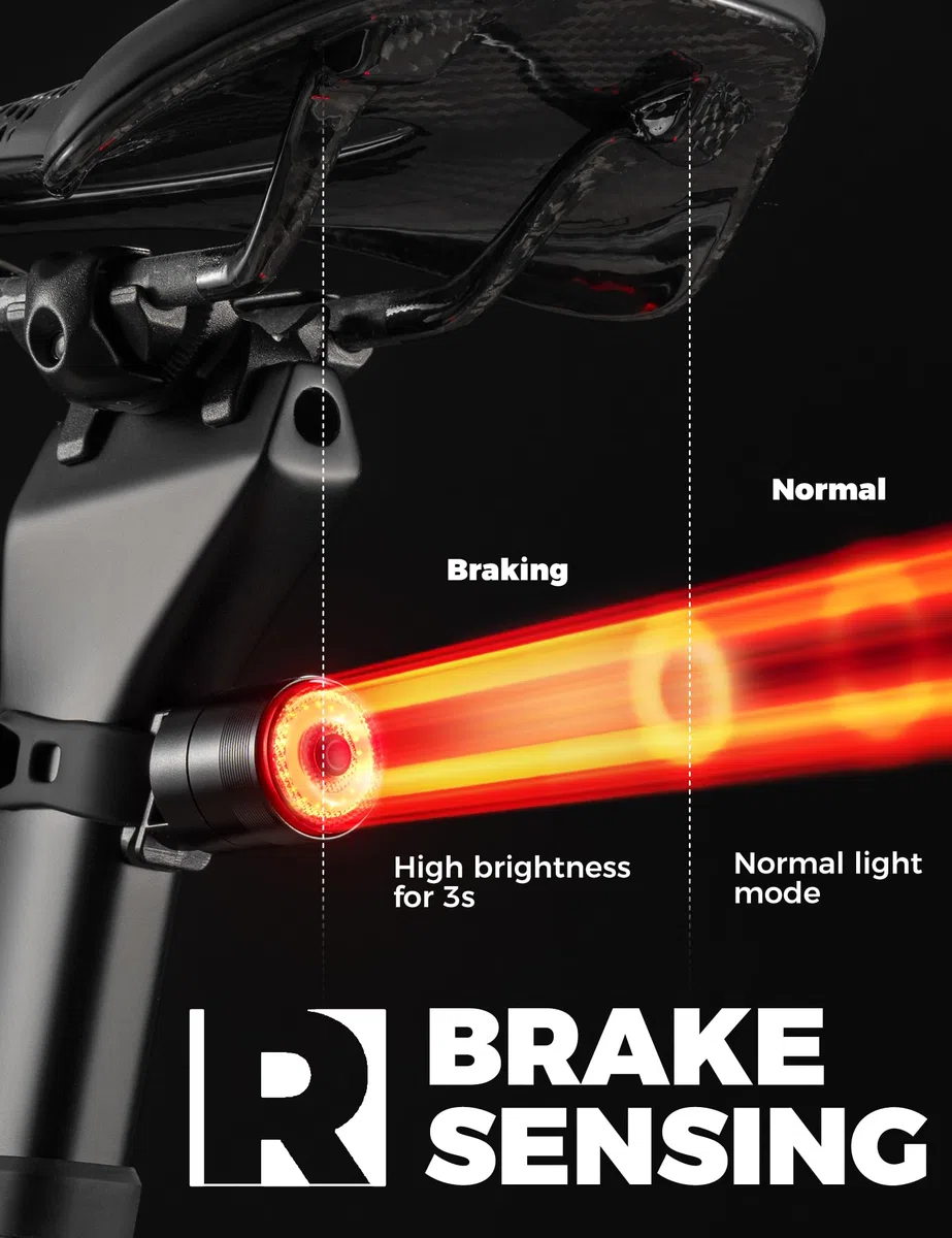 ROCKBROS Luz Trasera para Bicicleta con Sensor de Freno Vibración, Luz LED Inteligente Recargable USB, Impermeable IPX6 y 5 Modos, Brillante Roja para Ciclismo MTB, Bicicleta de Carretera