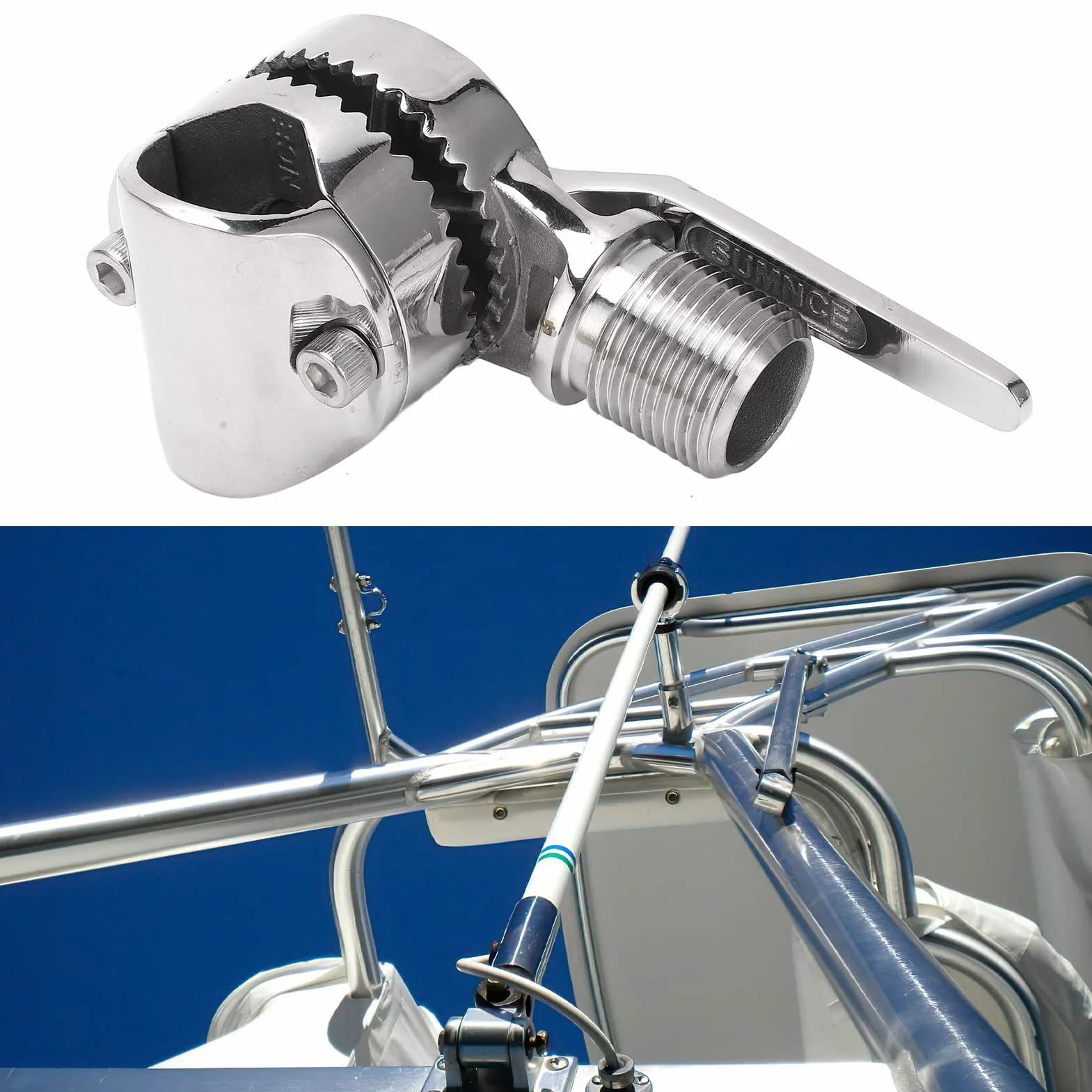 Soporte de Antena VHF Marina, Base de Trinquete Ajustable de Acero Iidable para Rieles de 7/8 a 1 Pulgada,Piezas para barcos y yates
