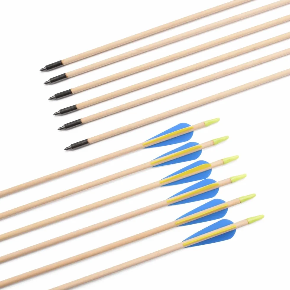Juego de 12 flechas de madera, 28, 30 y 32 pulgadas, arco recurvo, arco deportivo
