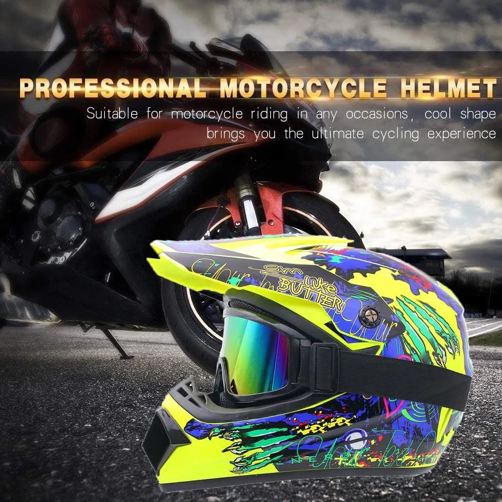 Juventud Niños MTB Casco de Motocross Colocar, con Guantes Gafas Mascarilla, Unisexo Integrales ATV Todoterreno Calle Moto Cascos, Descenso Enduro Quad Dirt Bike Chocar Casco