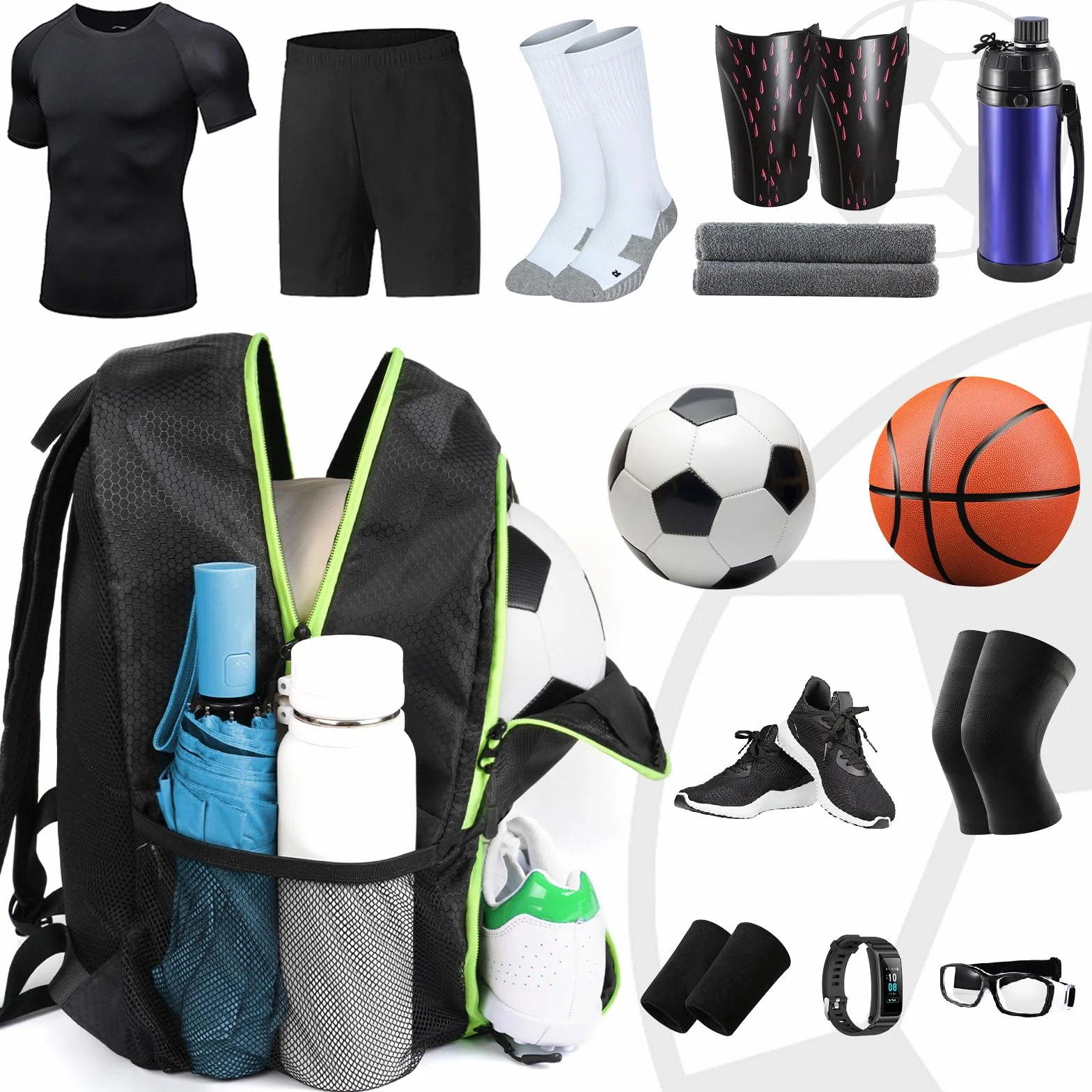 YOREPEK Mochila Futbol con Zapatillero Impermeable Multifuncional Multideporte Transpirable Negro