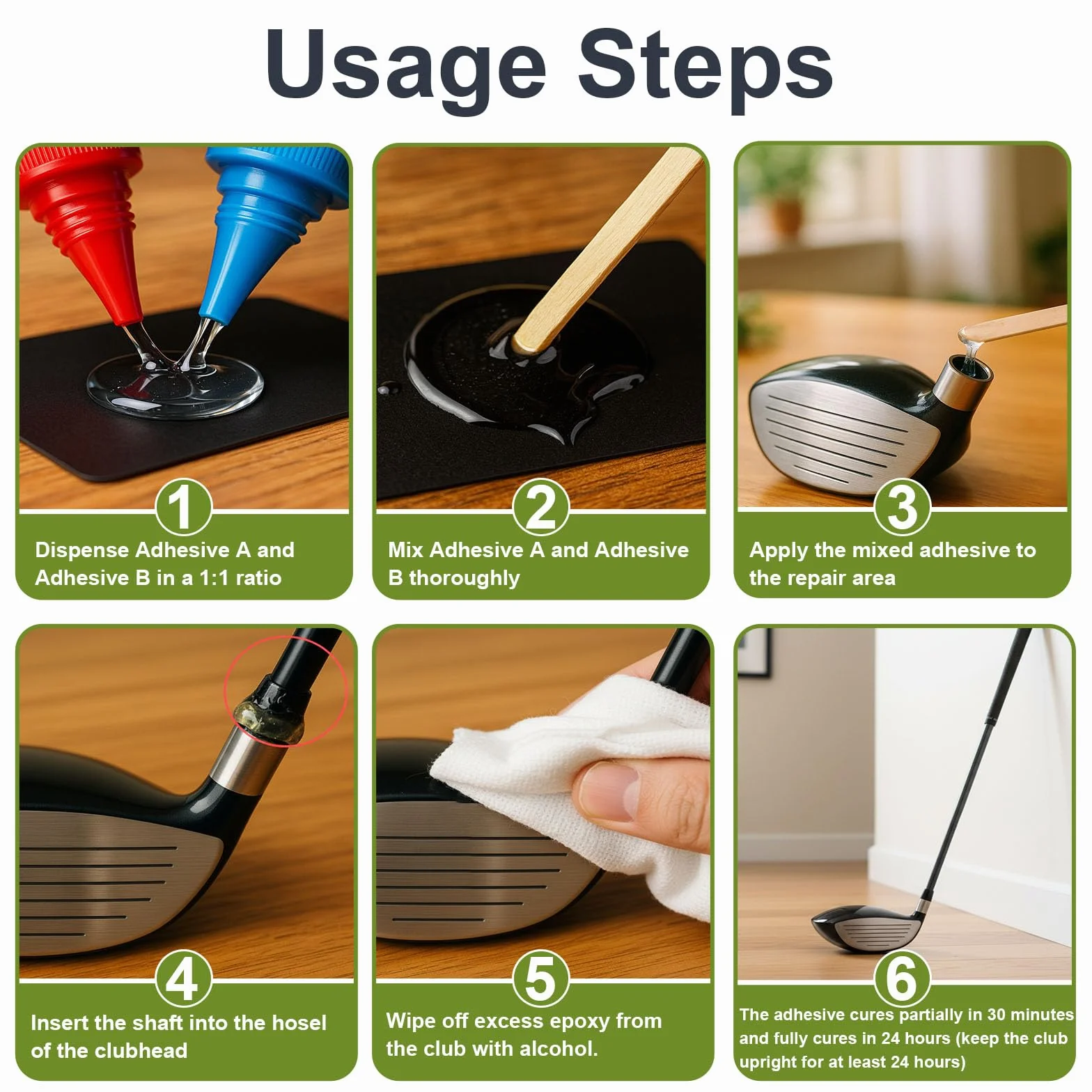 Resina epoxi 30 min 125+125 ml para palos de golf cabezales conductores putter hierro vástagos grafito acero