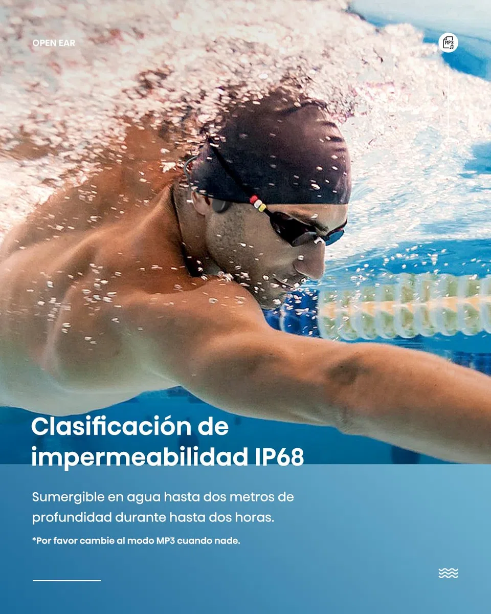 Genérico Auriculares para natación, Auriculares de conducción ósea Bluetooth 5.4, inalámbricos Resistentes al Agua IP68, diseño Abierto Reproductor MP3 Incorporado de 32 GB, adecuados para Correr