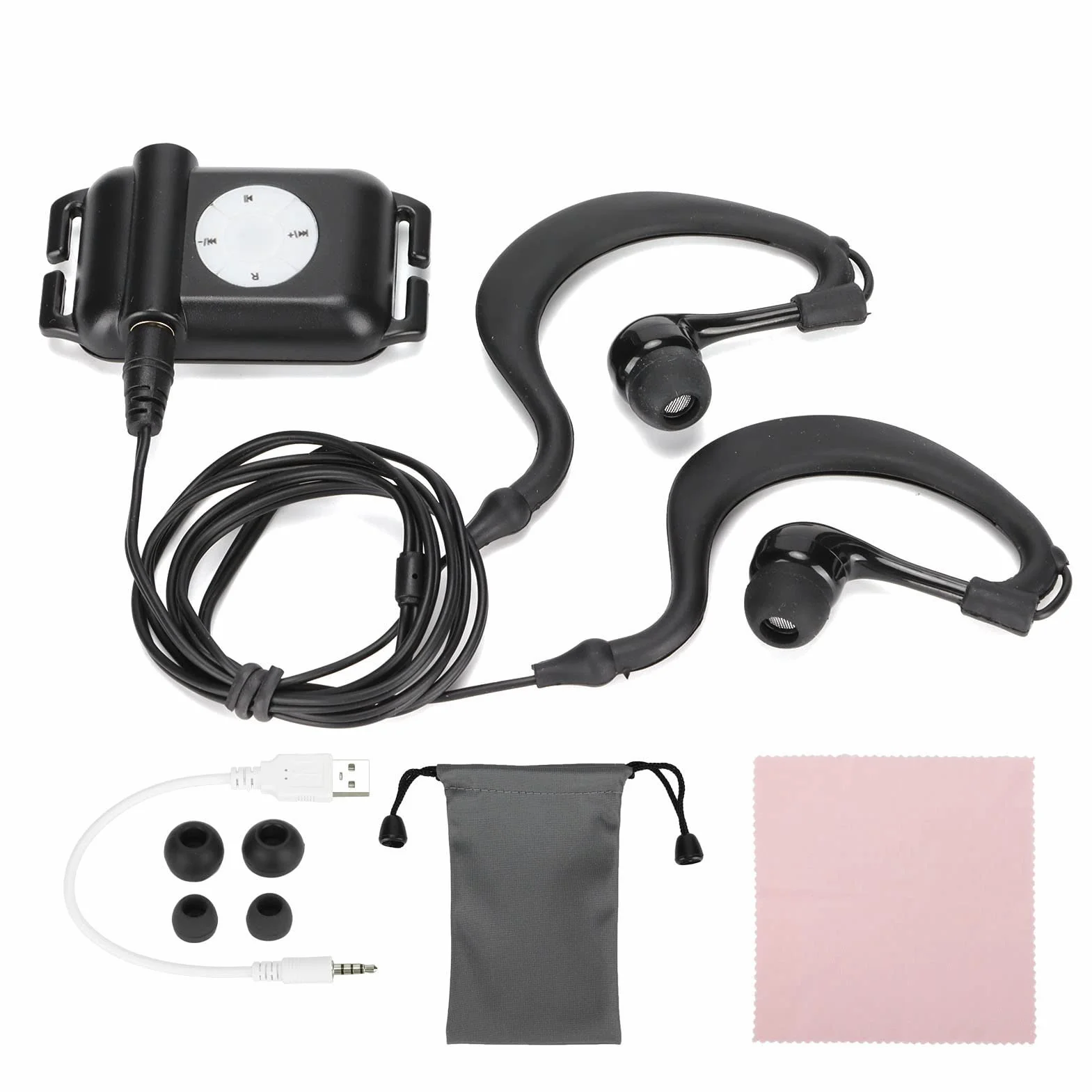 Reproductor de MP3 con Auriculares para Deportes Acuáticos de Natación, 4 GB; IPx8 Resistente Al Agua, 8-10 Horas de Reproducción, Carga Rápida, Radio FM 87MHz-108MHz