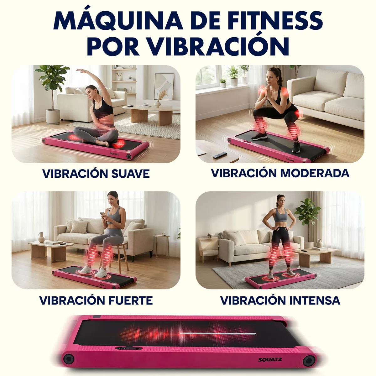 Squatz Cinta de Andar y Correr, Caminadora 2 en 1, Pad de Caminata y Barra de Sujecion con Placas de Vibracion, Pantalla LED, Soporte para Dispositivo, Mando a distancia, Fitness en Casa u Oficina