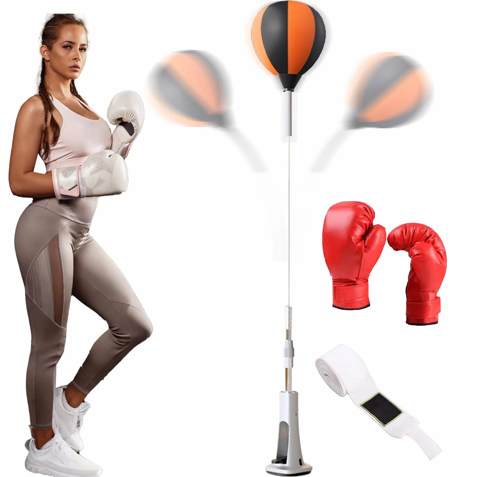 Saco de boxeo de pie para adultos ajustable, kit de entrenamiento de coordinación ojo-mano