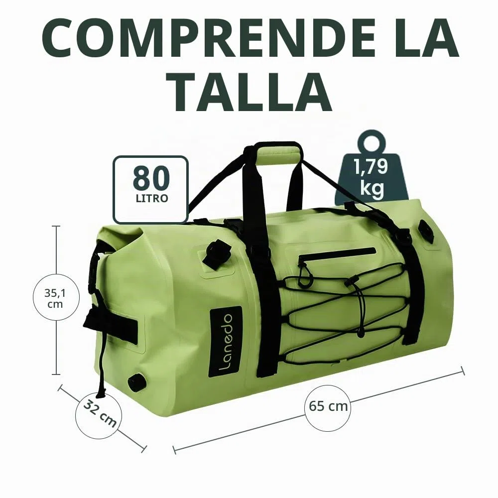 Bolsa de Viaje Impermeable de 80 L, Correas y Asas duraderas, para Kayak, Paddleboard, canotaje, Rafting, Pesca, Camping